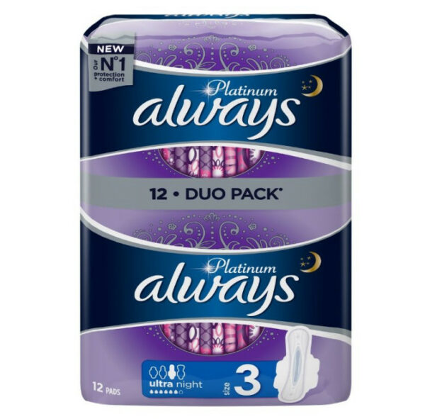ALWAYS Platinum  Ultra Night Size 3 Duo Pack 12 Σερβιέτες