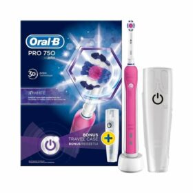 Oral B Braun PRO 750 3D White Pink με Θήκη Ταξιδίου (Ηλεκτρική Οδοντόβουρτσα σε Χρώμα Ροζ)