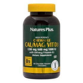 Nature's Plus CAL/MAG Vitamin D & Vitamin K2 Chocolate Συμπλήρωμα Διατροφής για την Υγεία των Οστών 60 Μασώμενες Ταμπλέτες
