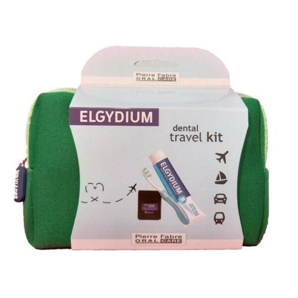 Elgydium Dental Travel Kit Σετ Ταξιδιού με Οδοντόβουρτσα, Οδοντόκρεμα, Οδοντικό Νήμα & Νεσεσέρ σε Πράσινο Χρώμα