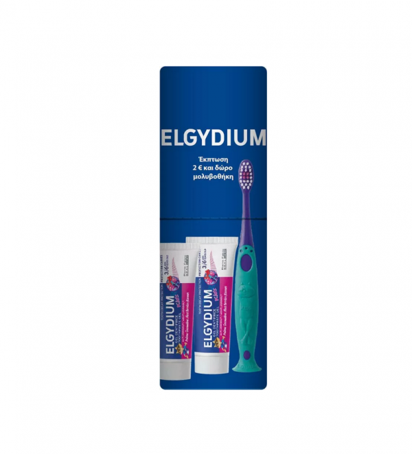 Elgydium Set Με 2 Παιδικές Οδοντόπαστες με γεύση κόκκινα φρούτα 50ml & Οδοντόβουρτσα για παιδιά 2-6 ετών 1τμχ