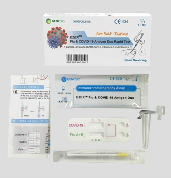 Genesis Flu & Covid-19 Antigen Duo Test Nasal Τεστ Ανίχνευσης Covid & Γρίπης Α+Β, 1τμχ