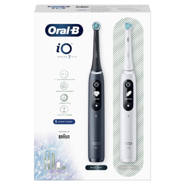 Oral-B IO Series 7 Duo Ηλεκτρική Οδοντόβουρτσα με Χρονομετρητή, Αισθητήρα Πίεσης και Θήκη Ταξιδίου White & Black