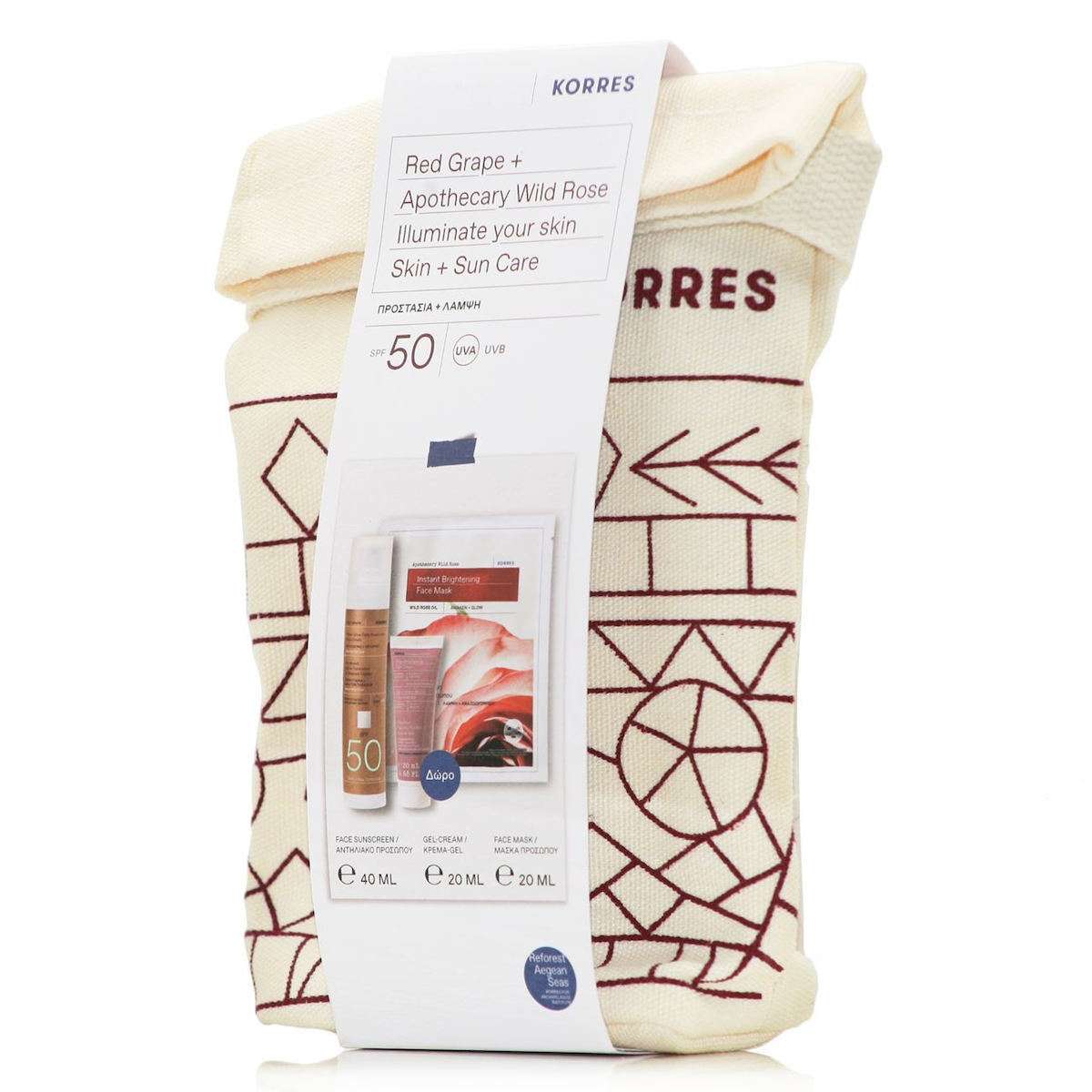 Korres Πακέτο Red Grape+Apothecary Wild Rose Illuminate your Skin με Αντηλιακό Προσώπου, 40ml, Κρέμα Ημέρας, 20ml & Mάσκα Προσώπου, 20ml, 1σετ