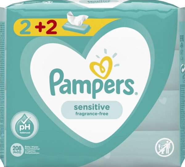 Pampers Sensitive Wipes (2+2 ΔΩΡΟ) Μωρομάντηλα για το Ευαίσθητο Δερματάκι του Μωρού