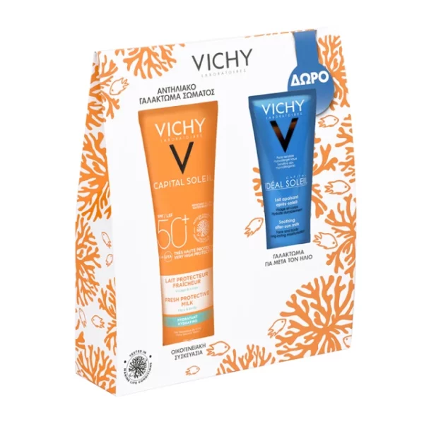 Vichy Promo Pack Capital Soleil Fresh Protective Hydrating Milk Face & Body SPF50+, 300ml & Δώρο Ideal Soleil After Sun Milk, 100m