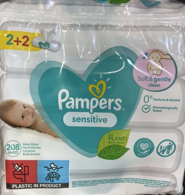 Pampers Μωρομάντηλα Sensitive χωρίς Άρωμα ,χωρίς Οινόπνευμα Κιβώτιο με 3x(4x52)τμχ