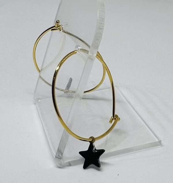 Farma Bijoux Υποαλλεγικά Σκουλαρίκια Χρυσοί Κρίκοι με Μαύρο Αστέρι 25mm