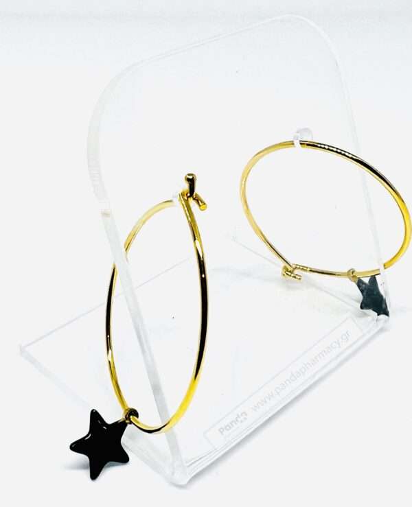 Farma Bijoux Υποαλλεγικά Σκουλαρίκια Χρυσοί Κρίκοι με Μαύρο Αστέρι 25mm