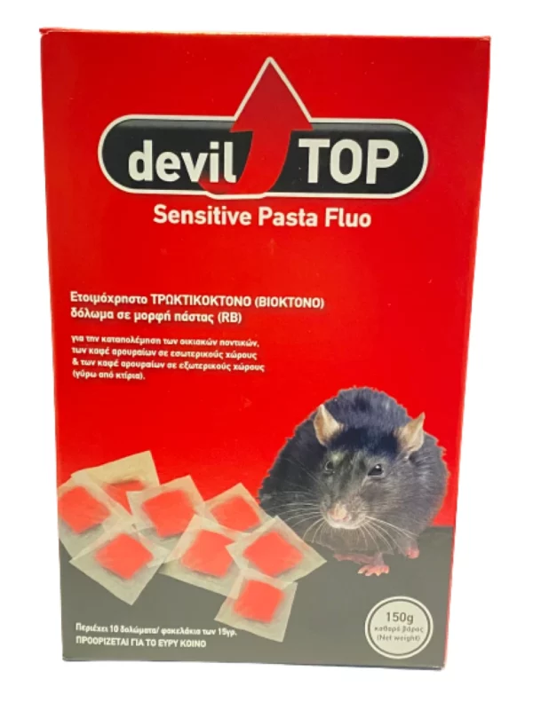 Devil Top Sensitive Pasta Fluo (10x15gr) Ποντικοφάρμακο σε Μορφή Πάστας, 150gr