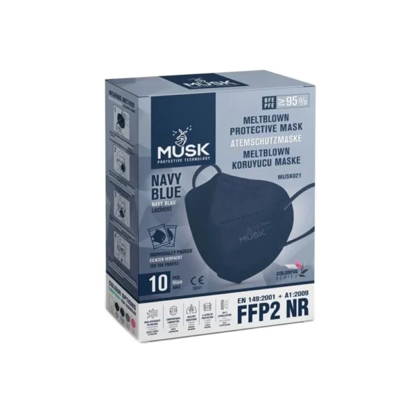 Musk Meltblown Protective Mask FFP2 NR Αποστειρωμένη Μάσκα μιας Χρήσης Navy Blue 10τμχ