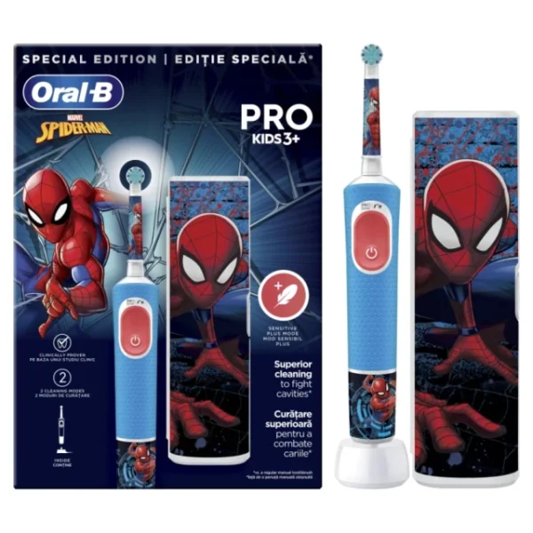 Oral-B Vitality Pro Kids Spiderman Ηλεκτρική Οδοντόβουρτσα 3 Ετών+ 1τμχ & Θήκη Ταξιδιού