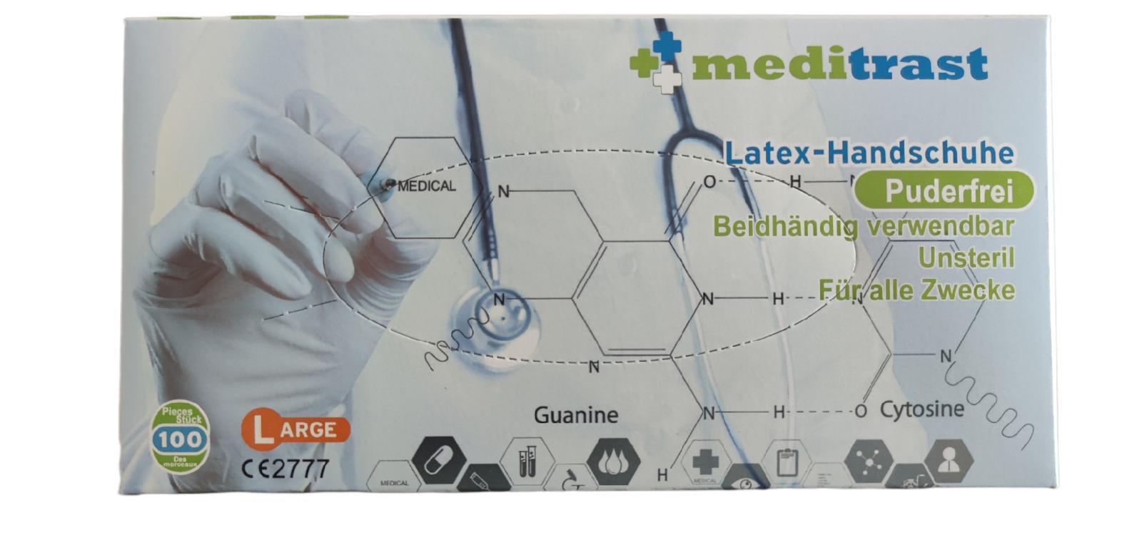 Meditrast Γάντια Λάτεξ Χωρίς Πούδρα σε Λευκό Χρώμα 100τμχ