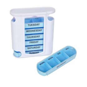 Κουτάκι χαπιών Pillar 28 θέσεων/Εβδομαδιαίο Λευκό με Γαλάζιο