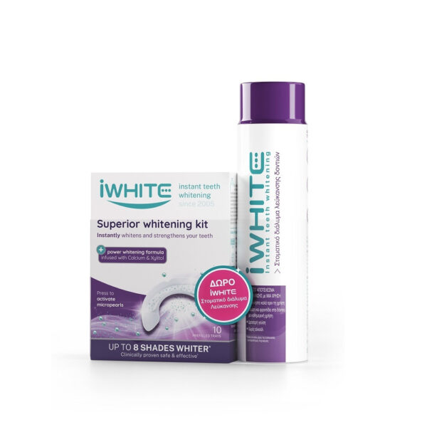iWhite Superior Whitening Kit Λεύκανσης Δοντιών με Μασελάκι 10τμχ & Στοματικό Διάλυμα 500ml