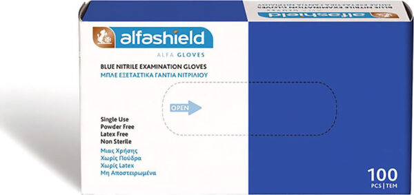 Medical Alfashield Alfa Gloves Γάντια Νιτριλίου Χωρίς Πούδρα σε Μπλε Χρώμα 100τμχ