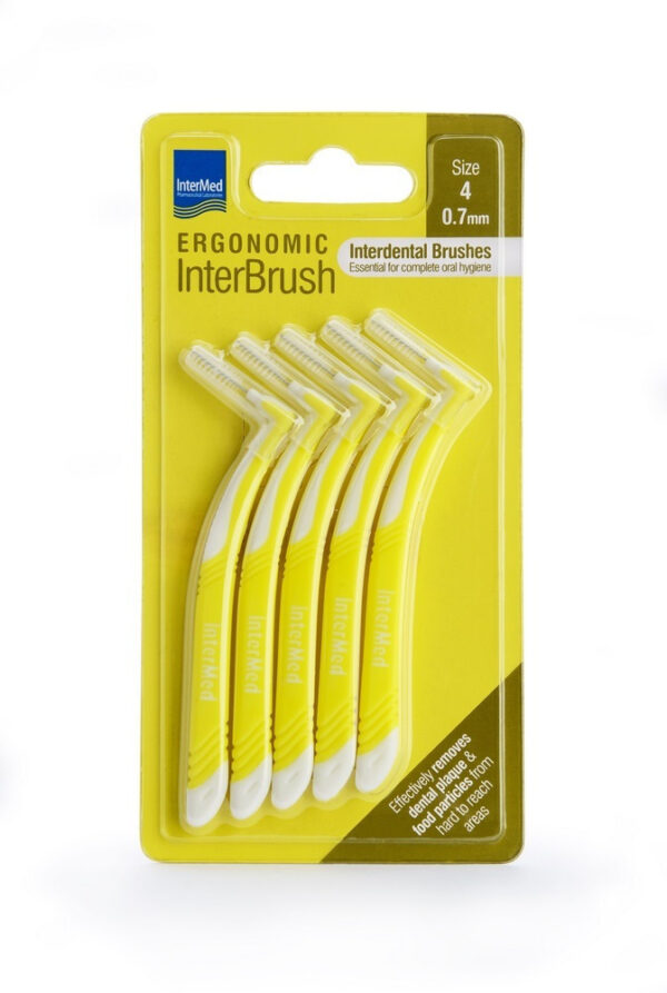 Intermed Ergonomic InterBrush Μεσοδόντια Βουρτσάκια με Λαβή 0.7mm Κίτρινα 5τμχ