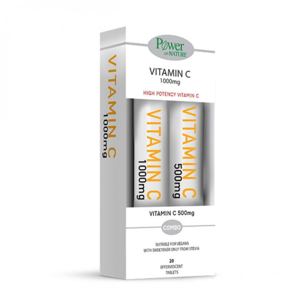 Power OfPower Of Nature Vitamin C 1000mg Στέβια & Vitamin C 500mg Στέβια Βιταμίνη για Ενέργεια & το Ανοσοποιητικό 1000mg Πορτοκάλι 40 αναβράζοντα δισκία