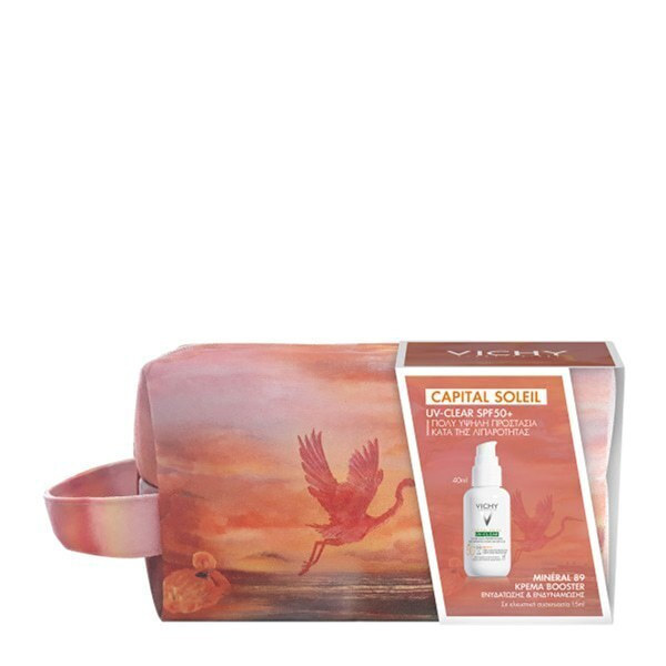Vichy Vichy Uv Clear Summer Pouch Capital Soleil Uv Clear Spf50+ Λεπτόρρευστο Αντηλιακό Κατά Των Ατελειών, 40ml & Δωρο Συλλεκτικό Τσαντάκι Αποκλειστικά Σχεδιασμένο By Nidodileda & Mineral 89 Κρέμα Βοοster Ενυδάτωσης, 15ml
