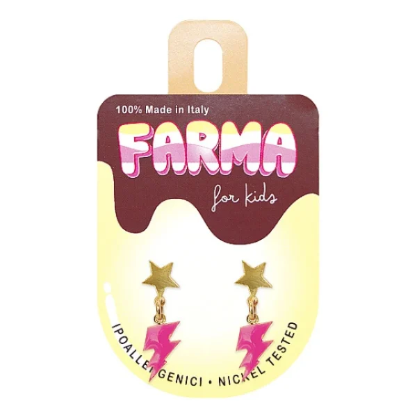 Farma Bijoux Υποαλλεγικά Σκουλαρίκια for Kids Χρυσά Αστέρια Με Ροζ Κεραυνούς 20mm