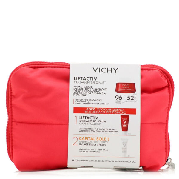 Vichy Promo Pack Liftactiv Collagen Specialist Κρέμα Ημέρας 50ml B3 Specialist Serum 5ml Capital Soleil Spf50+ 3ml & Τσαντάκι 1τμχ