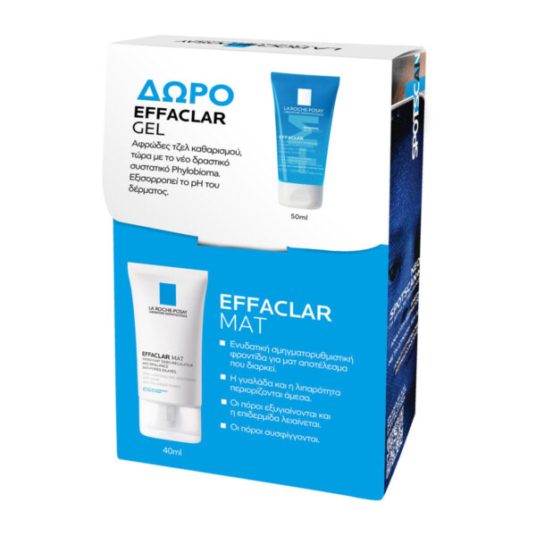 La Roche-Posay Promo Effaclar Mat Ενυδατική Σμηγματορρυθμιστική Φροντίδα, 40ml & Δώρο Effaclar Gel Τζελ Καθαρισμού Προσώπου, 50ml, 1σετ