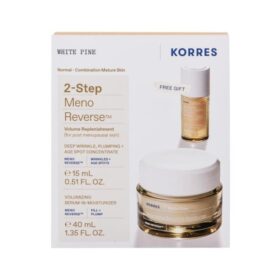 Korres Promo White Pine 2-Step Meno Reverse Λευκή Πεύκη Αναπλήρωση Όγκου με Volumizing Serum-in-Moisturizer Κρέμα Ημέρας, 40ml & Δώρο Deep Wrinkle Plumping + Age Spot Ορός Προσώπου, 15ml, 1σετ