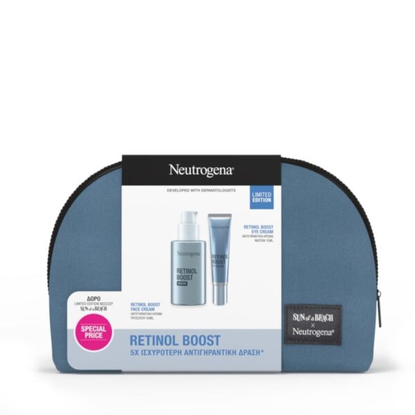 Neutrogena Retinol Boost Promo Face Cream Αντιγηραντική Κρέμα Προσώπου, 50ml, Eye Cream Αντιγηραντική Κρέμα Ματιών, 15ml & Δώρο Limited Edition Νεσεσέρ Sun of a Beach, 1σετ