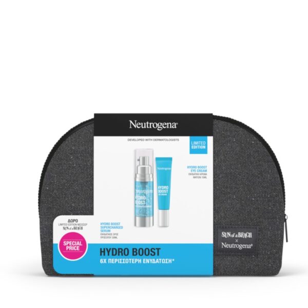 Neutrogena Hydro Boost Promo Supercharged Serum Ενυδατικός Ορός Προσώπου, 30ml, Eye Cream Ενυδατική Κρέμα Ματιών, 15ml & Δώρο Limited Edition Νεσεσέρ Sun of a Beach, 1σετ