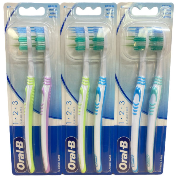 Oral-B 1-2-3 Classic Care Χειροκίνητη Οδοντόβουρτσα, 40mm Μέτρια 2 τεμ.