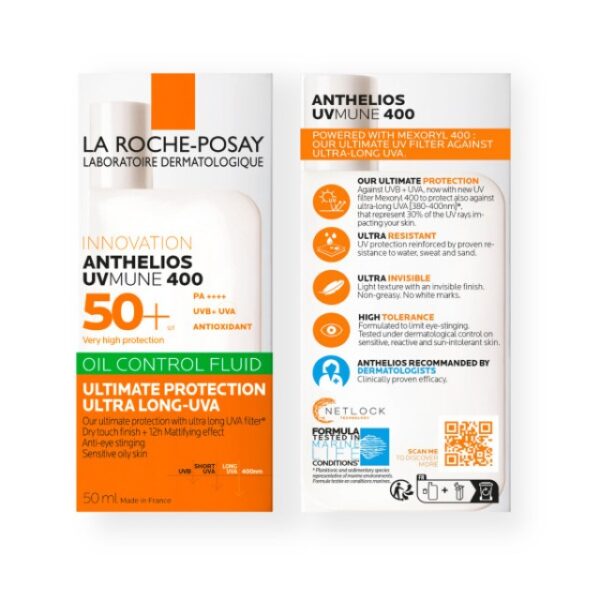 La Roche Posay Anthelios Uvmune 400 Oil Control Fluid Αντηλιακό Προσώπου για το Λιπαρό Δέρμα SPF50, 50ml