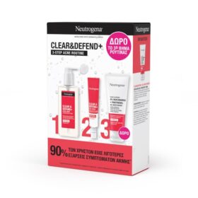 Neutrogena Promo Clear & Defend+ 3-Step Acne Routine Σετ Περιποίησης κατά της Ακμής με Clear & Defend+ Καθαριστικό Προσώπου, 200ml, Ορό Προσώπου Καθημερινής Χρήσης, 30ml & Δώρο Ενυδατικό Gel Προσώπου, 50ml, 1σετ
