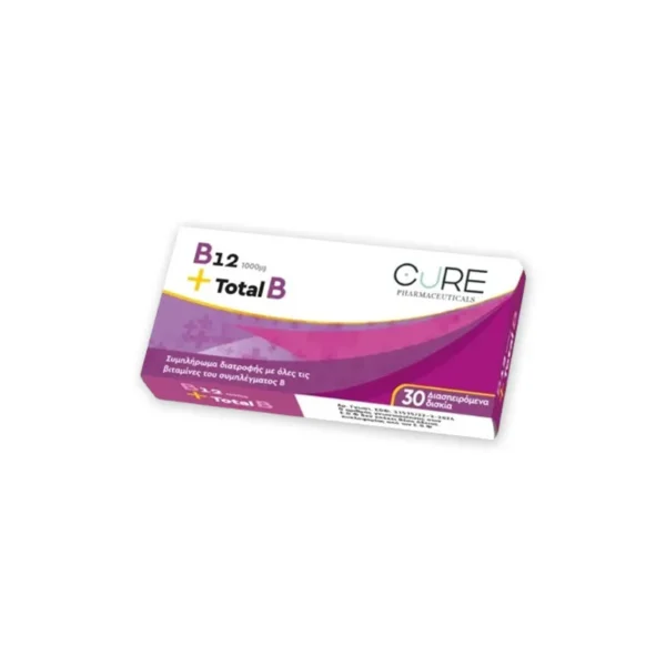 Cure Pharmaceutical B12 1000μg + Total B Συμπλήρωμα Διατροφής με Βιταμίνες Β 30 Διασπειρόμενα Δισκία