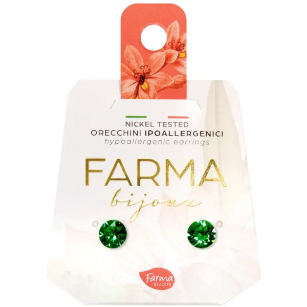 Farma Bijoux Υποαλλεργικά Σκουλαρίκια Κρύσταλλο Σμαραγδί 6,2mm