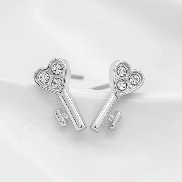 EAR SENSE Υποαλλεργικά σκουλαρίκια Silver Key Stud Earrings ES28 1 ζεύγος