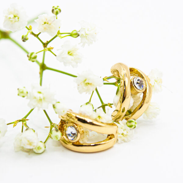 Ear Sense ES87 Gold Half Hoop Crystal Υποαλλεργικά Σκουλαρίκια