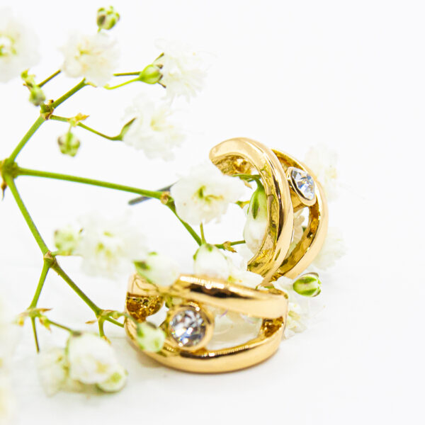 Ear Sense ES87 Gold Half Hoop Crystal Υποαλλεργικά Σκουλαρίκια