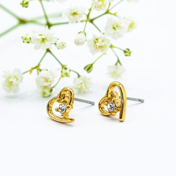 Ear Sense ES85 Gold Open Heart Crystal Υποαλλεργικά Σκουλαρίκια