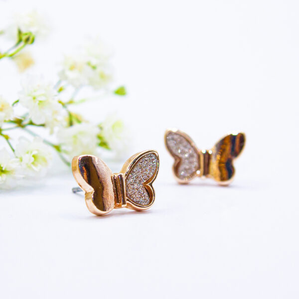 Ear Sense ES18 Rose Gold Diamante Butterfly Υποαλλεργικά Σκουλαρίκια