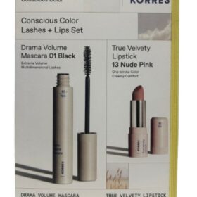 Korres PROMO Consicious Colour Lashes & Lips Set Drama Volume Mascara 01 Black για Μεγάλες & Πυκνές Βλεφαρίδες 13ml & True Velvety Lipstick 13 Nude Pink Κραγιόν με Κρεμώδη Υφή 3gr