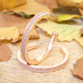 EAR SENSE Υποαλλεργικά σκουλαρίκια ES22 Rose Gold Diamante Hoop Earrings