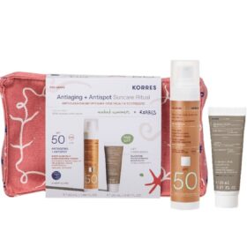 Korres Promo Antiaging & Antispot Suncare Ritual Αντηλιακή & Αντιρυτιδική Προστασία με Red Grape Sheer Glow Αντηλιακή Κρέμα Προσώπου SPF50, 50ml, Black Pine Κρέμα Ημέρας για Σύσφιξη & Lifting, 20ml & Δώρο Naked Summers x Korres Νεσεσέρ, 1τεμ, 1σετ