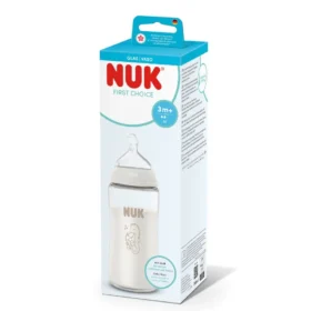 Nuk γυάλινο μπιμπερό με θηλή σιλικόνης first choise 3m+ 240ml seahorse