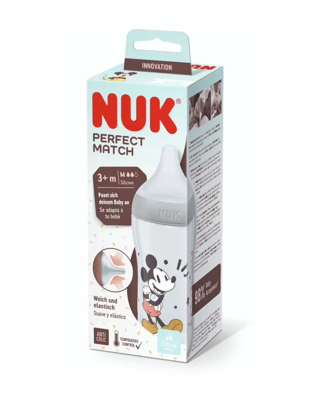 Nuk perfect match πλαστικό μπιμπερό με μαλακή θηλή σιλικόνης 3m+ 260ml disney mickey 10216305