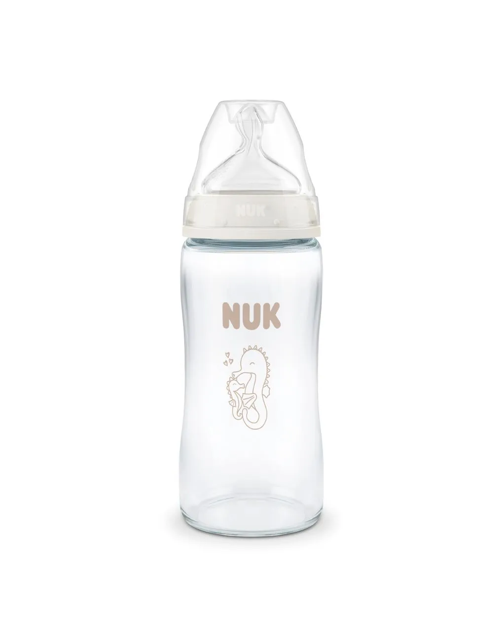 Nuk γυάλινο μπιμπερό με θηλή σιλικόνης first choise 3m+ 240ml seahorse