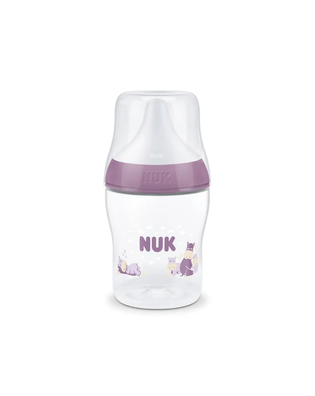 Nuk πλαστικό μπιμπερό με θηλή σιλικόνης perfect match temperature control 0m+ 150ml hippo