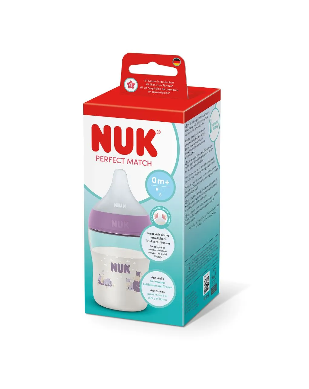 Nuk πλαστικό μπιμπερό με θηλή σιλικόνης perfect match temperature control 0m+ 150ml hippo